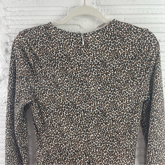 Banana Republic Long Sleeve Midi Dress Leopard Print Stretch Knit Front Slit S - Picture 10 of 16